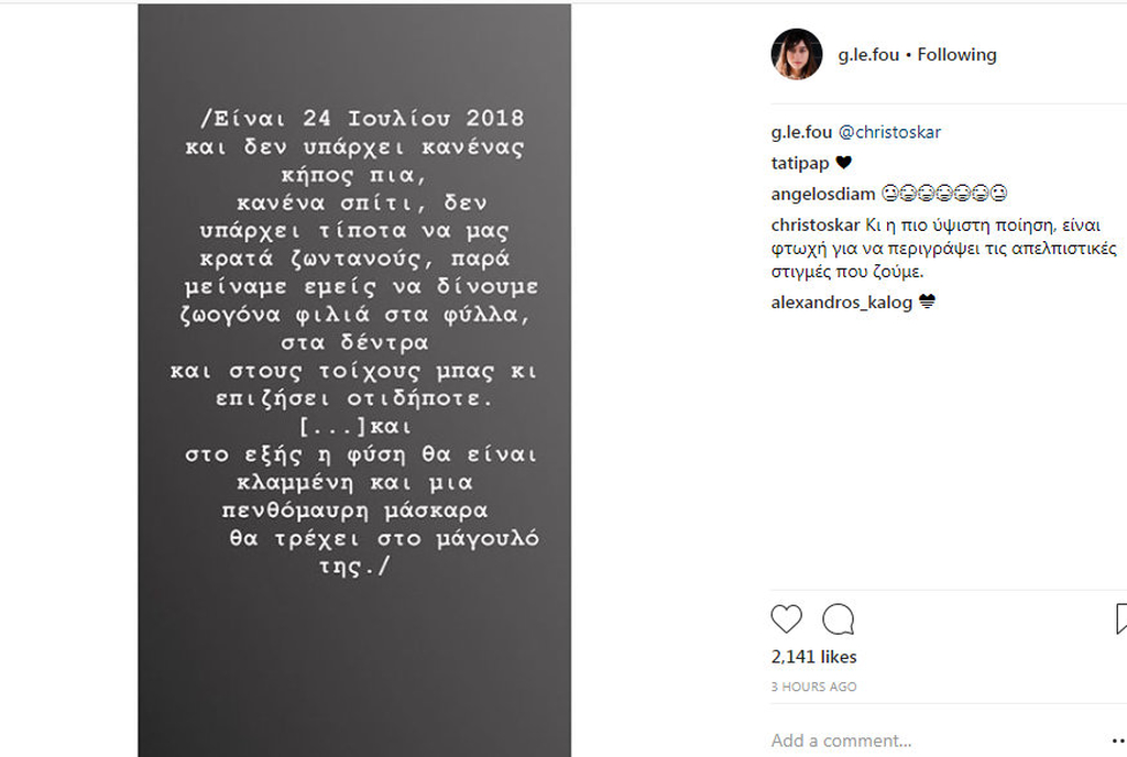 Το συγκλονιστικό ποστ της Λιώση που έχασε το σπίτι της στην καταστροφική φωτιά στο Μάτι