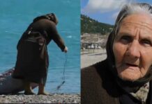 Γιαγιούλα ψάχνει ξύλα για να ζεσταθεί σε παραλία της Ναυπάκτου