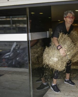 Η Αυγή Βουτσινά "ξαναχτύπησε". Μετά την κότα στο Μαξίμου, σανός στα γραφεία των ΑΝΕΛ.
