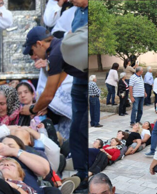 Πιστοί έκαναν ανθρώπινη αλυσίδα για να περάσει από πάνω τους το λείψανο του Άγιου Γεράσιμου