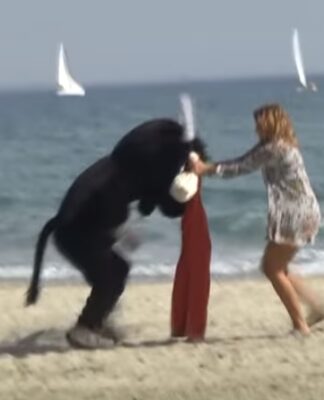 Ο Ρεμί Γκαγιάρ ξαναχτύπησε – Ντύθηκε ταύρος και έκανε ντου σε λουόμενους σε παραλίες
