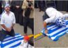 Έλληνας της Αυστραλίας σκύβει και φιλάει την ελληνική σημαία για την Μακεδονία