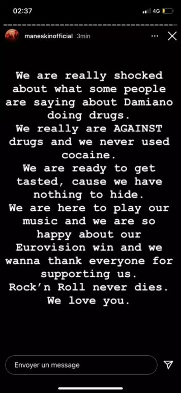 eurovision italy damiano david Maneskin narkwtika instragram